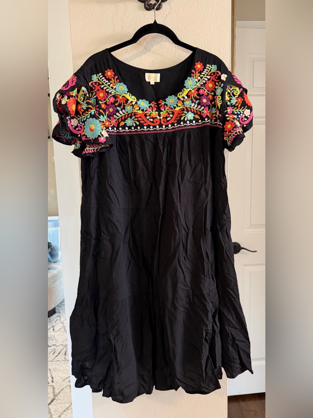 Black Embroidered Floral Casual Dress